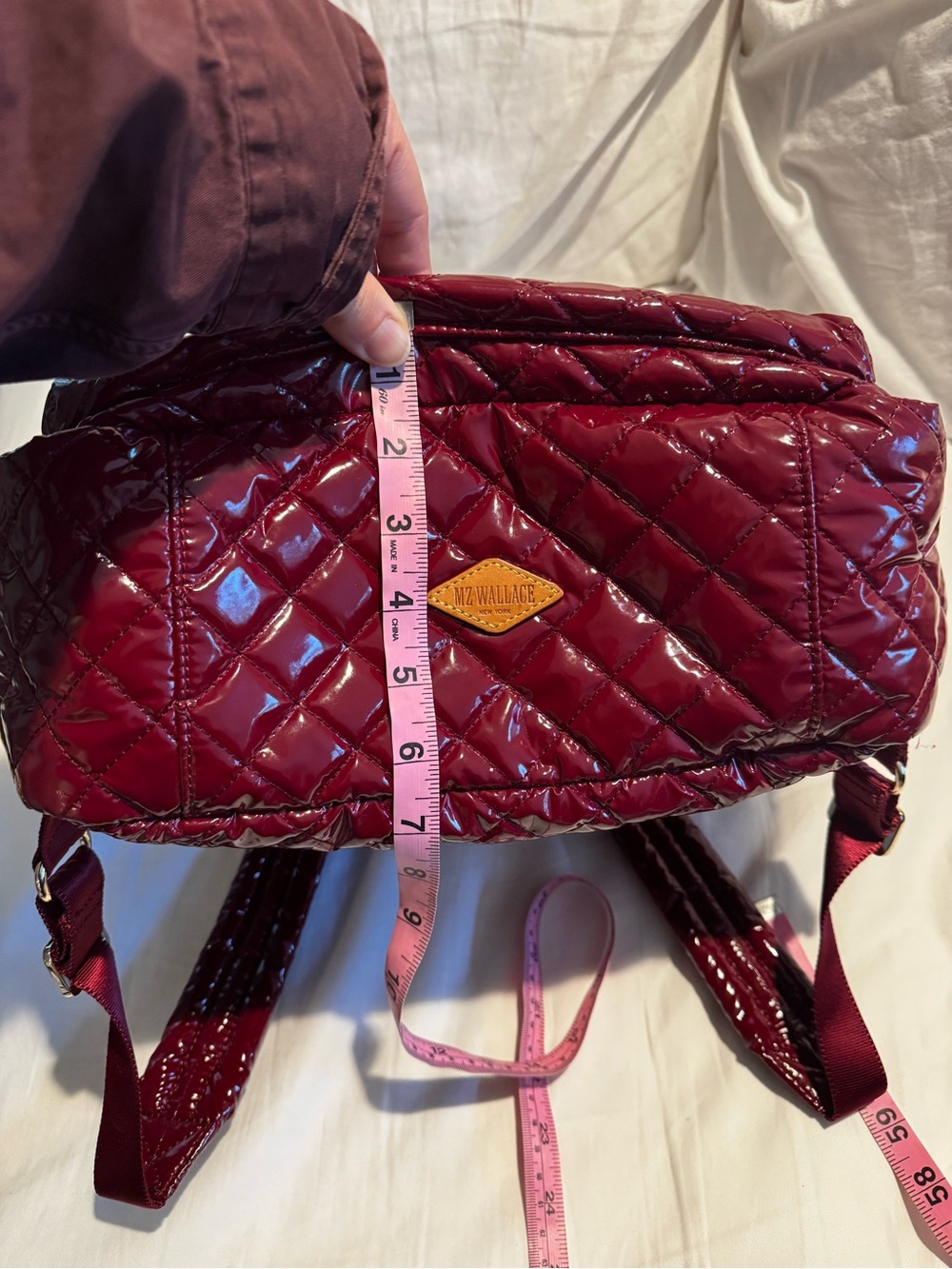 MZ WALLACE BACKPACK—Quilted “Cranberry Lacquer” with leather details - Picture 15 of 16